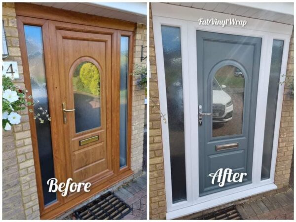Before and after Vinyl Wrap front door