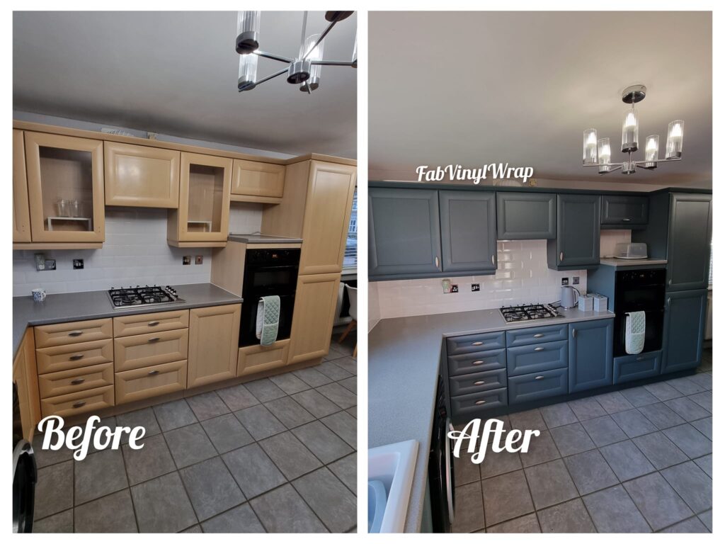 Before and after Vinyl Wrap kitchen