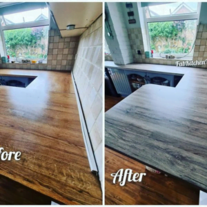 Before and after Vinyl Wrap Kitchen worktop