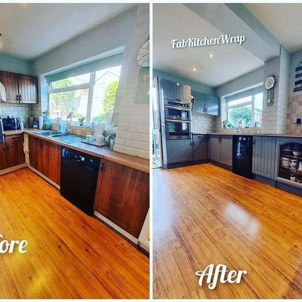 Before and after Vinyl Wrap Kitchen
